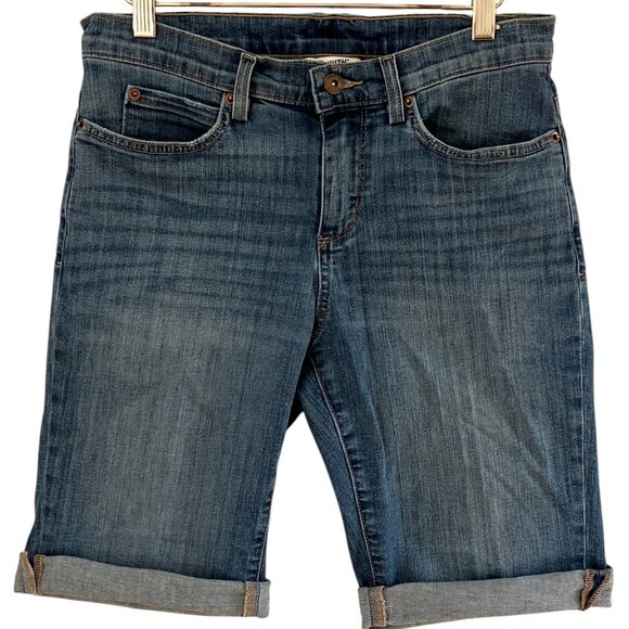 Duluth Trading Womens Shorts Bermuda Denim Mid Rise Light Medium Wash Size 6 - Picture 1 of 15